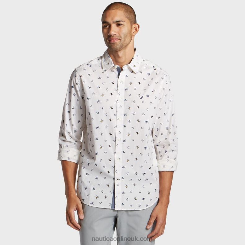 Nautica Big & Tall Flag Print Classic Fit Shirt L6J4L705 Bright White Men