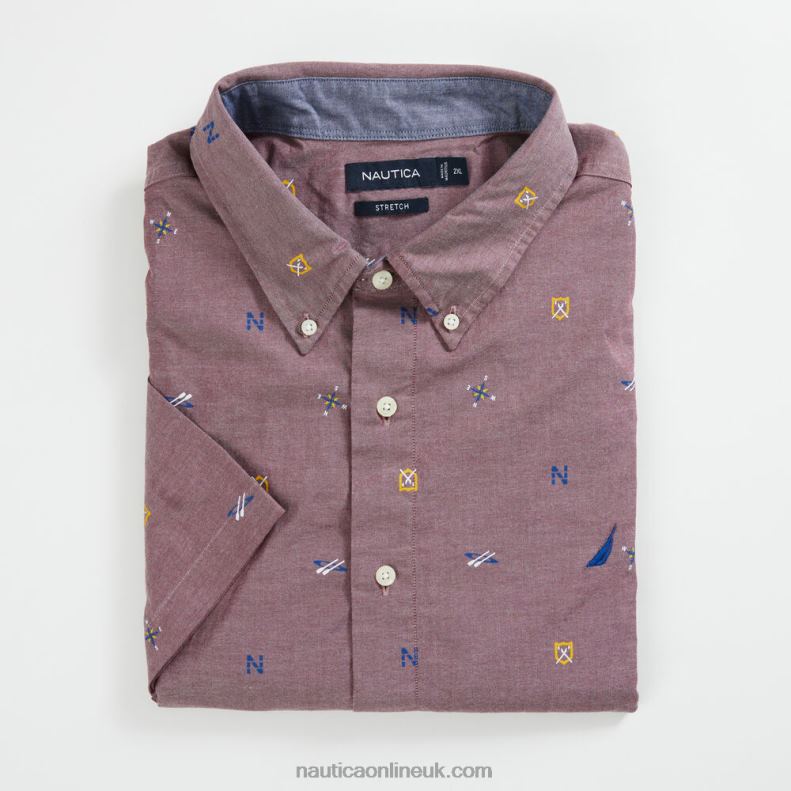 Nautica Big & Tall Graphic Short Sleeve Oxford Shirt L6J4L611 Zinfandel Men