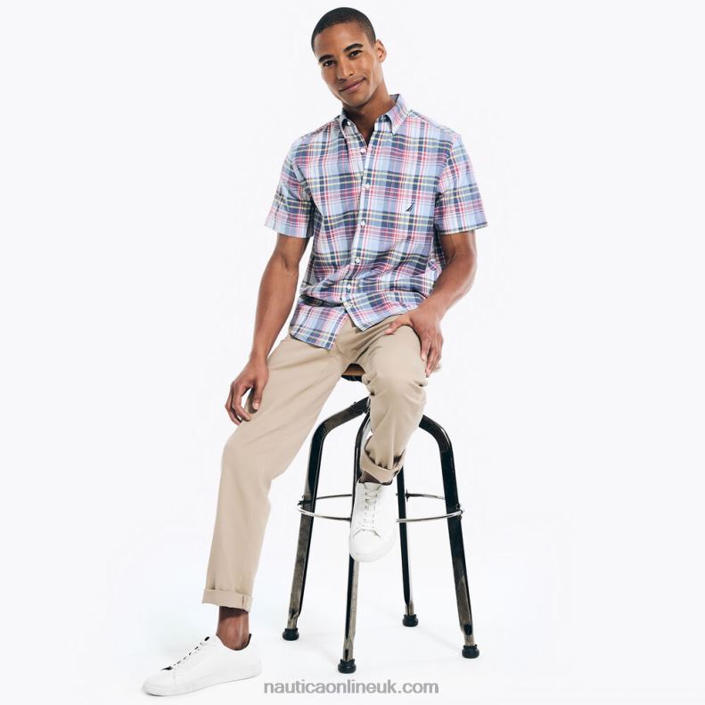 Nautica Big & Tall Heathered Plaid Short-Sleeve Shirt L6J4L396 Sea Mist Men