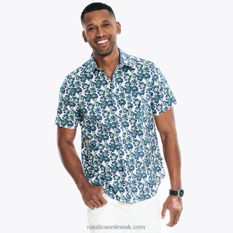 Nautica Big & Tall Heathered Sustainably Crafted Floral Print Short-Sleeve Shirt L6J4L443 Marshmallow Men