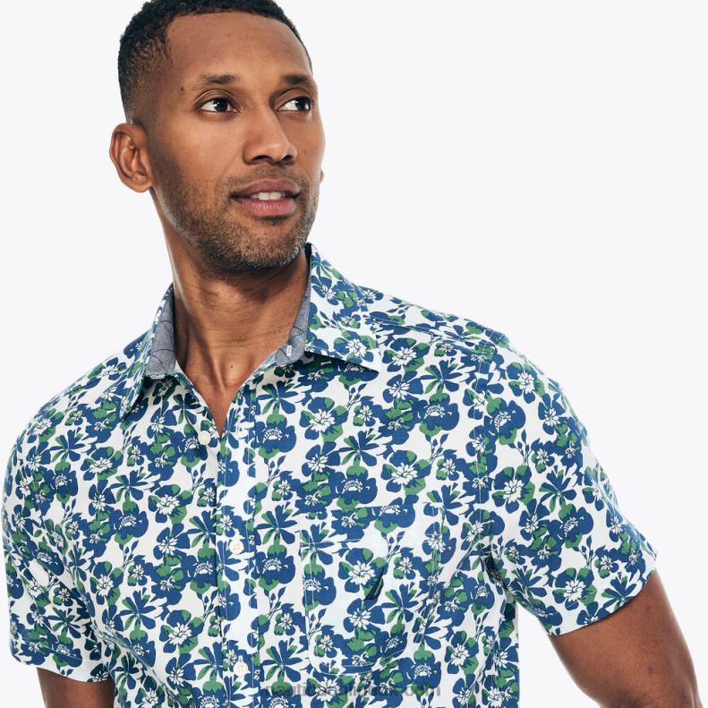 Nautica Big & Tall Heathered Sustainably Crafted Floral Print Short-Sleeve Shirt L6J4L443 Marshmallow Men