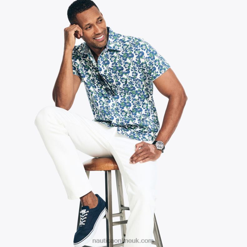 Nautica Big & Tall Heathered Sustainably Crafted Floral Print Short-Sleeve Shirt L6J4L443 Marshmallow Men