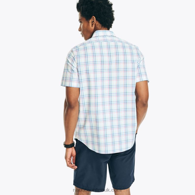 Nautica Big & Tall Navtech Classic Fit Plaid Short-Sleeve Shirt L6J4L408 Bright White Men