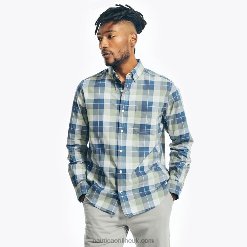 Nautica Big & Tall Plaid Poplin Shirt L6J4L634 Jade Forest Heather Men