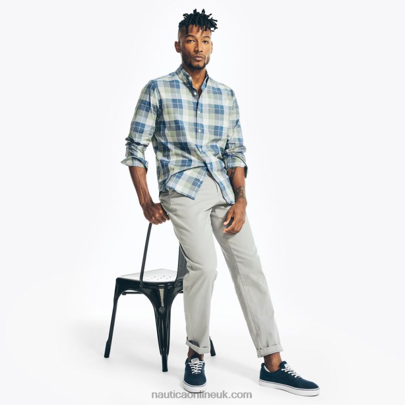 Nautica Big & Tall Plaid Poplin Shirt L6J4L634 Jade Forest Heather Men