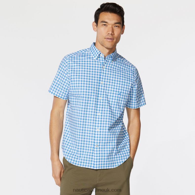 Nautica Big & Tall Plaid Short Sleeve Shirt L6J4L162 Clear Sky Blue Men