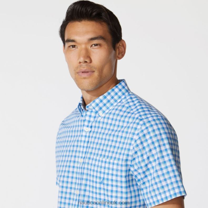 Nautica Big & Tall Plaid Short Sleeve Shirt L6J4L162 Clear Sky Blue Men
