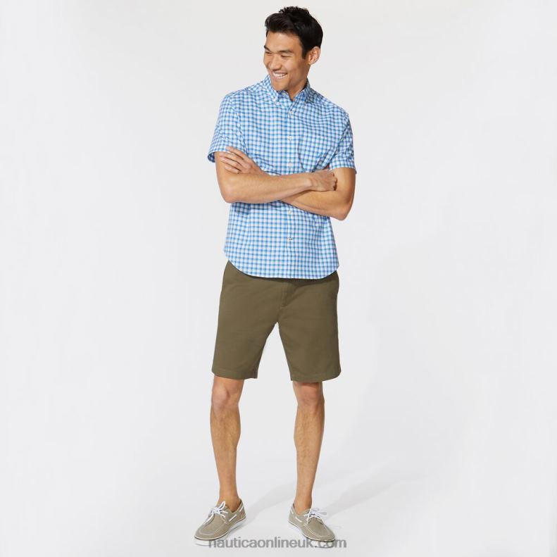 Nautica Big & Tall Plaid Short Sleeve Shirt L6J4L162 Clear Sky Blue Men