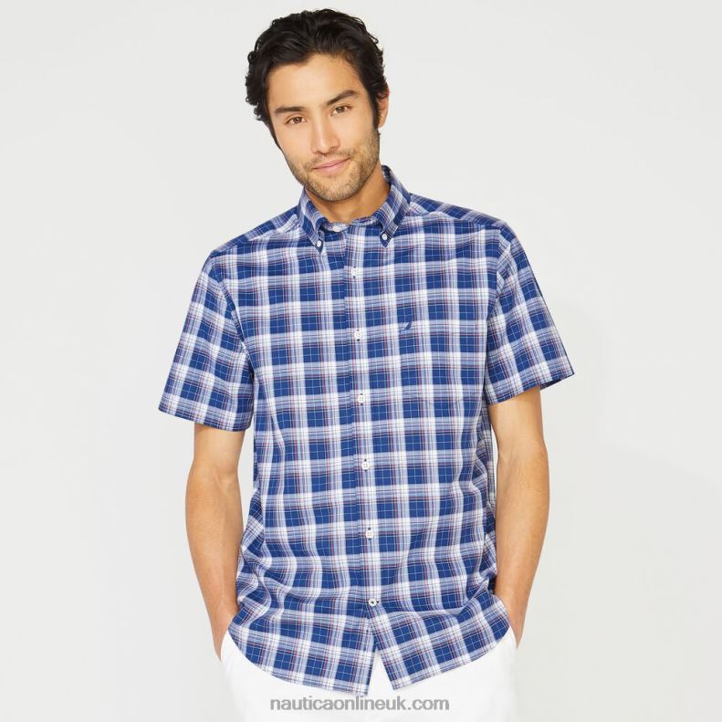 Nautica Big & Tall Plaid Short Sleeve Shirt L6J4L192 Blue Depths Men