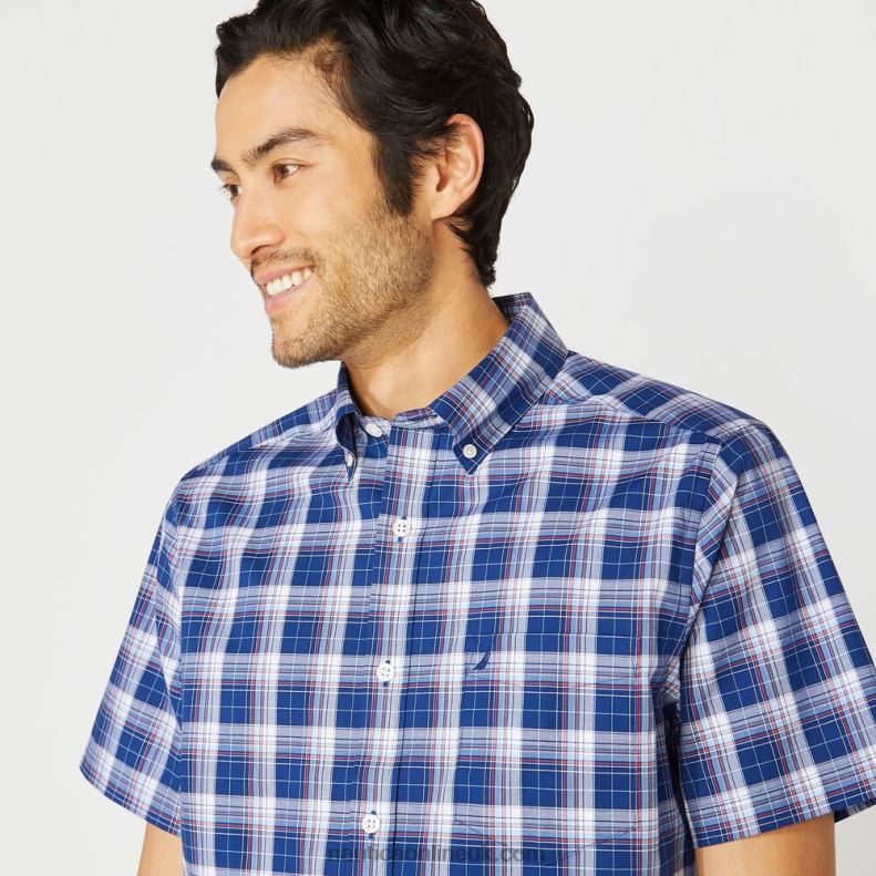 Nautica Big & Tall Plaid Short Sleeve Shirt L6J4L192 Blue Depths Men
