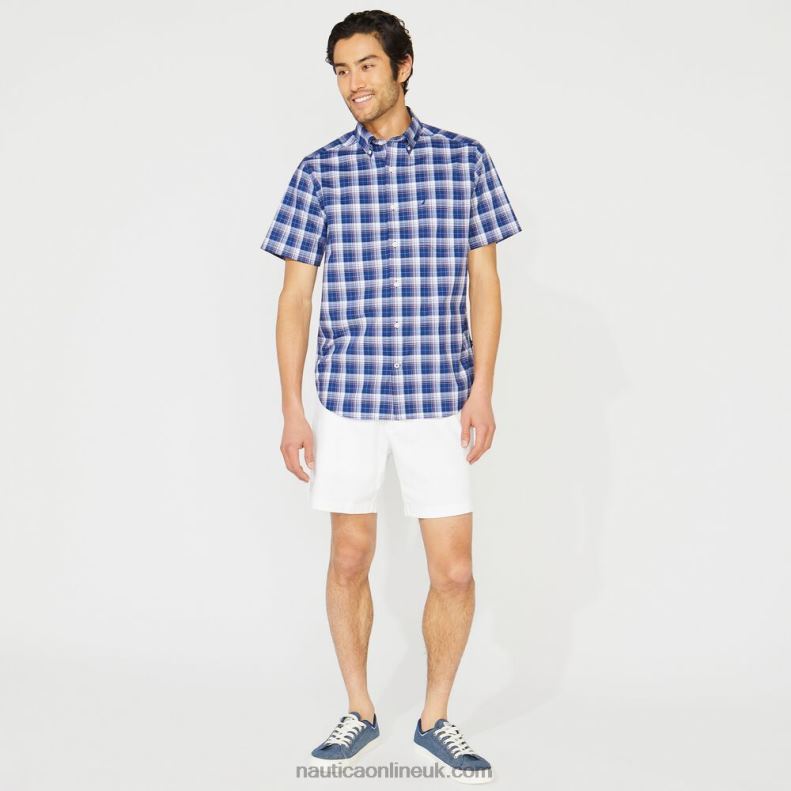 Nautica Big & Tall Plaid Short Sleeve Shirt L6J4L192 Blue Depths Men