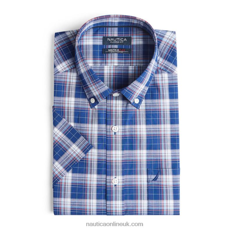Nautica Big & Tall Plaid Short Sleeve Shirt L6J4L192 Blue Depths Men