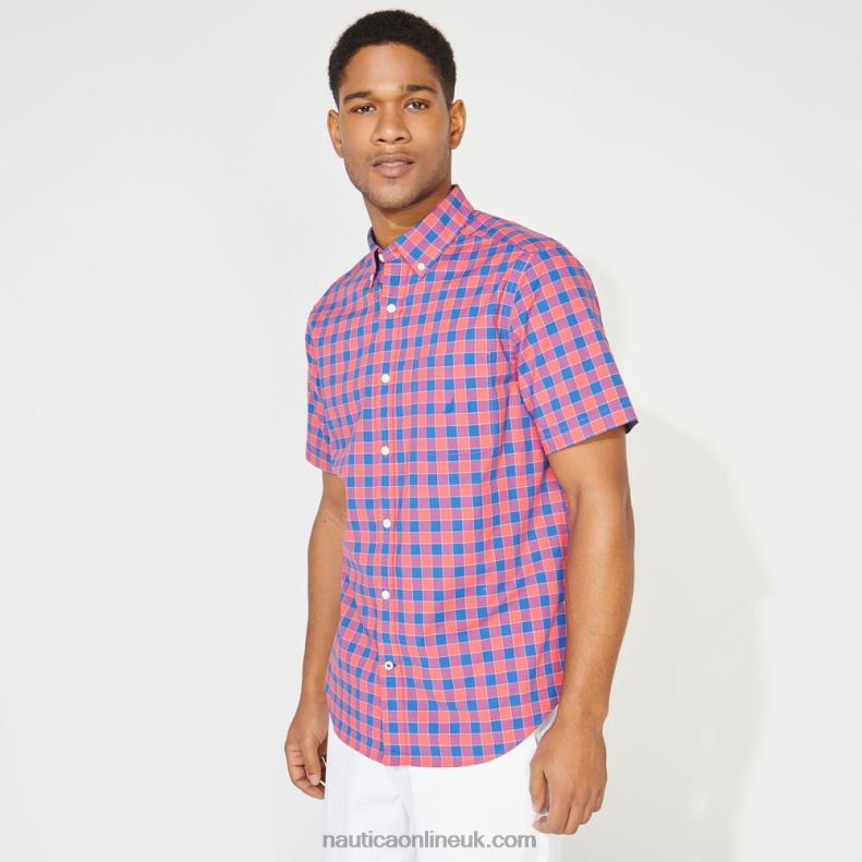 Nautica Big & Tall Plaid Short Sleeve Shirt L6J4L215 Persian Red Men