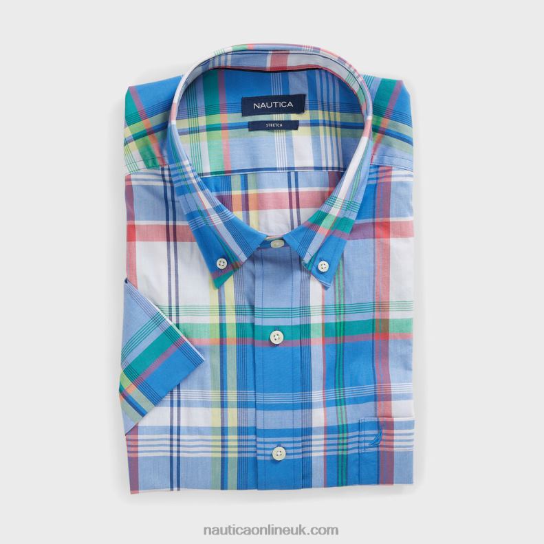 Nautica Big & Tall Plaid Short Sleeve Shirt L6J4L558 Clear Sky Blue Men