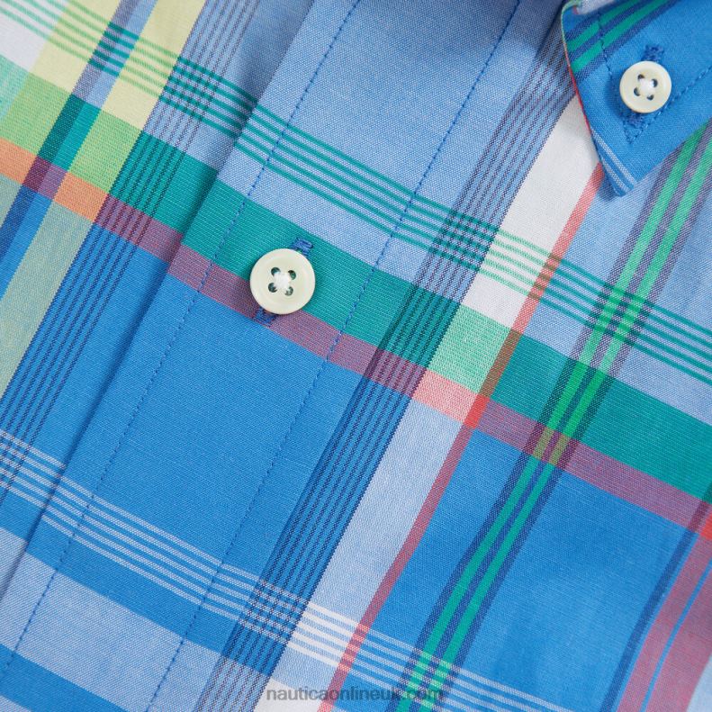 Nautica Big & Tall Plaid Short Sleeve Shirt L6J4L558 Clear Sky Blue Men