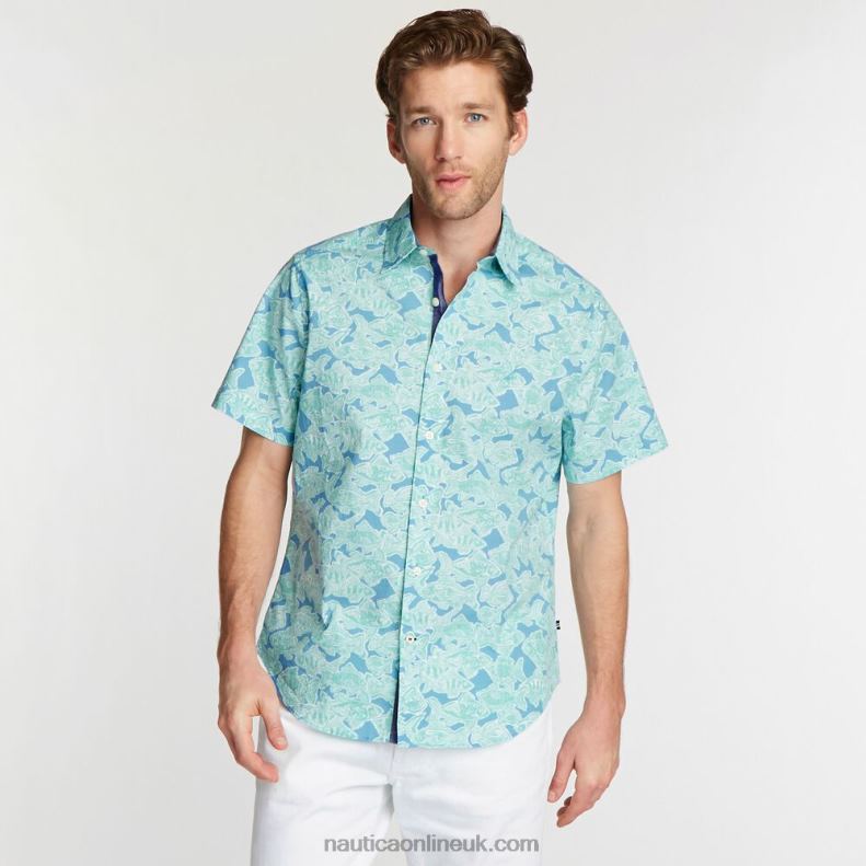 Nautica Big & Tall Printed Short Sleeve Shirt L6J4L710 Alaskan Blue Men