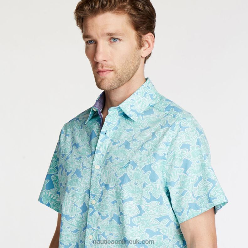 Nautica Big & Tall Printed Short Sleeve Shirt L6J4L710 Alaskan Blue Men