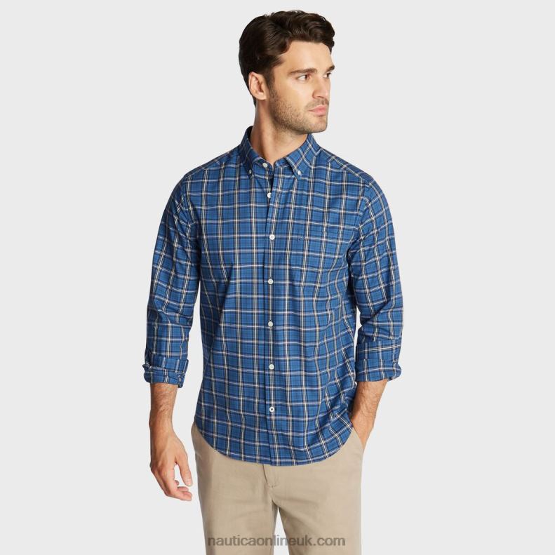Nautica Big & Tall Stretch Poplin Plaid Shirt L6J4L676 Ensign Blue Men