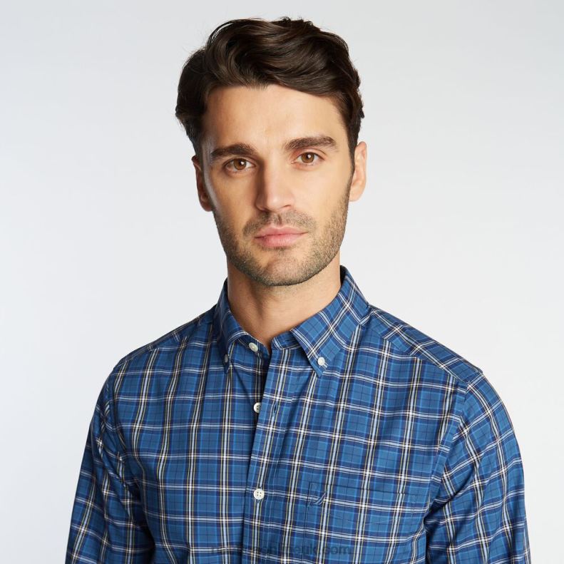 Nautica Big & Tall Stretch Poplin Plaid Shirt L6J4L676 Ensign Blue Men