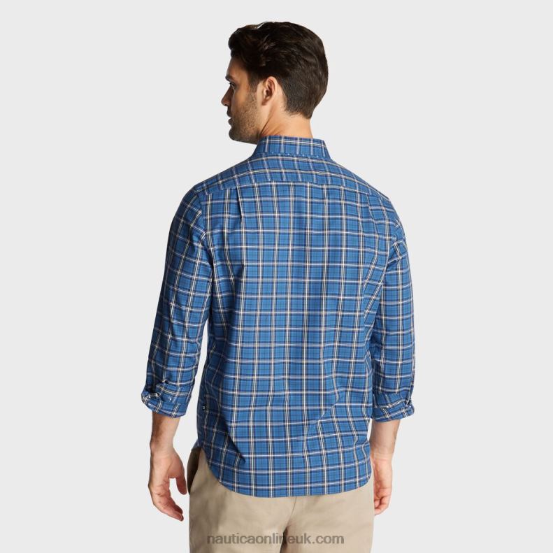 Nautica Big & Tall Stretch Poplin Plaid Shirt L6J4L676 Ensign Blue Men