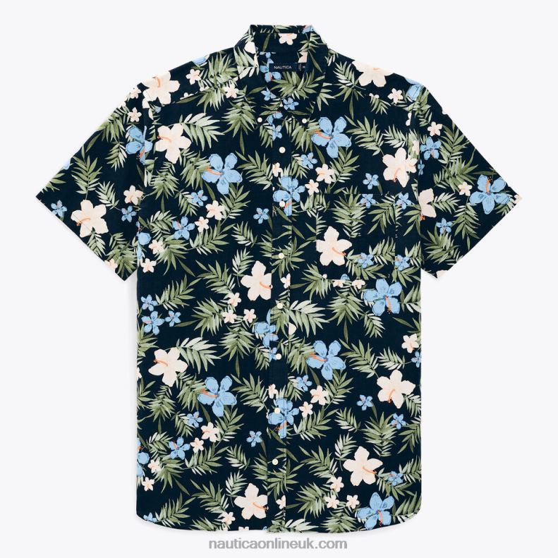 Nautica Big & Tall Sustainably Crafted Floral-Print Linen Short-Sleeve Shirt L6J4L371 Navy Men