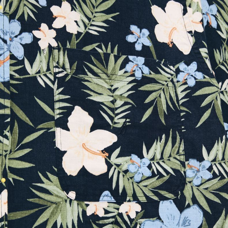 Nautica Big & Tall Sustainably Crafted Floral-Print Linen Short-Sleeve Shirt L6J4L371 Navy Men