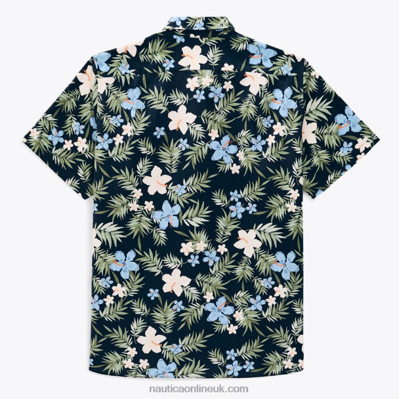 Nautica Big & Tall Sustainably Crafted Floral-Print Linen Short-Sleeve Shirt L6J4L371 Navy Men