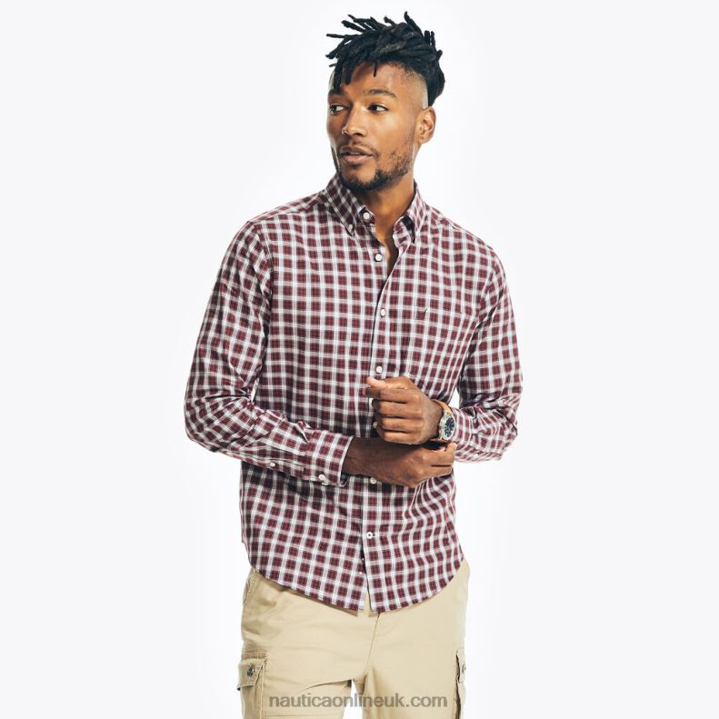 Nautica Big & Tall Wrinkle-Resistant Wear To Work Plaid Shirt L6J4L491 Rio Red Men