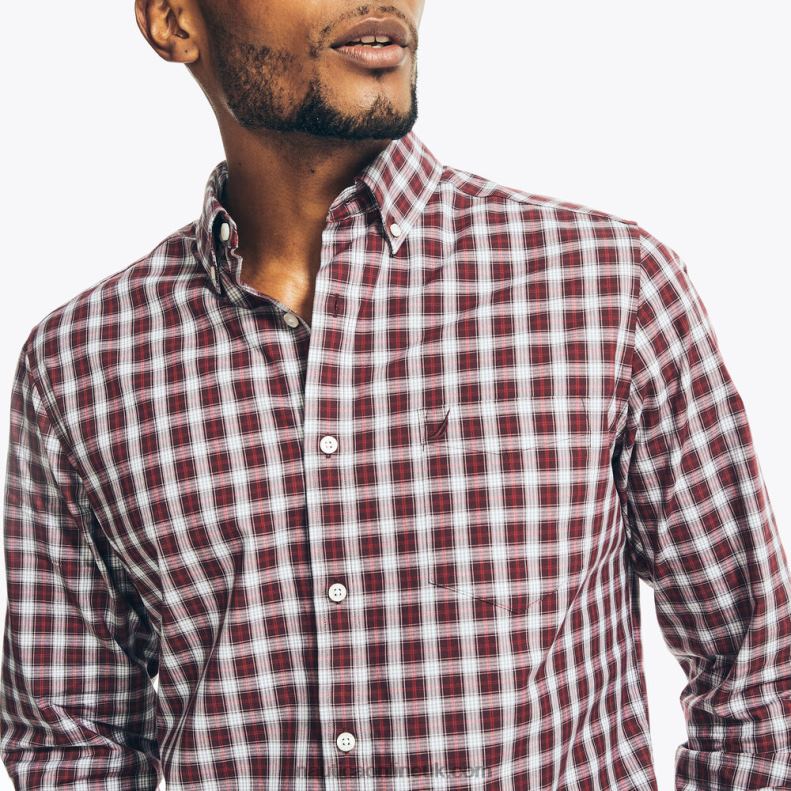 Nautica Big & Tall Wrinkle-Resistant Wear To Work Plaid Shirt L6J4L491 Rio Red Men