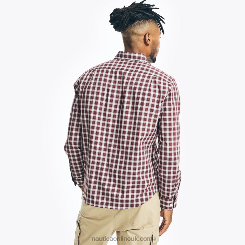 Nautica Big & Tall Wrinkle-Resistant Wear To Work Plaid Shirt L6J4L491 Rio Red Men
