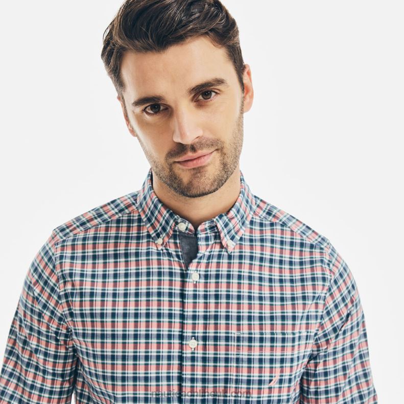 Nautica Classic Fit Plaid Shirt L6J4L669 Spiced Coral Men