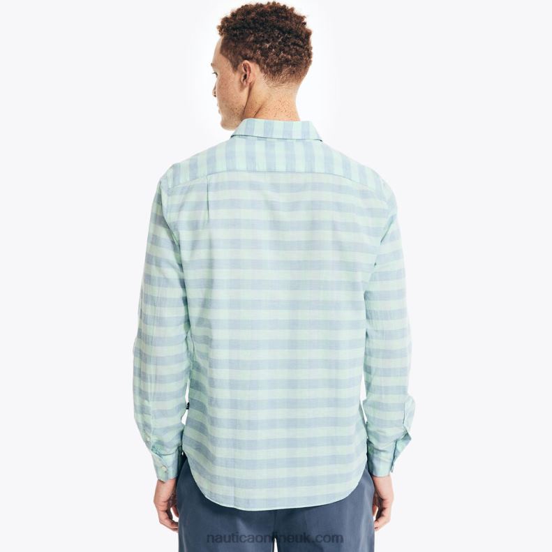 Nautica Gingham Plaid Linen Shirt L6J4L150 Pure Deep Sea Wash Men