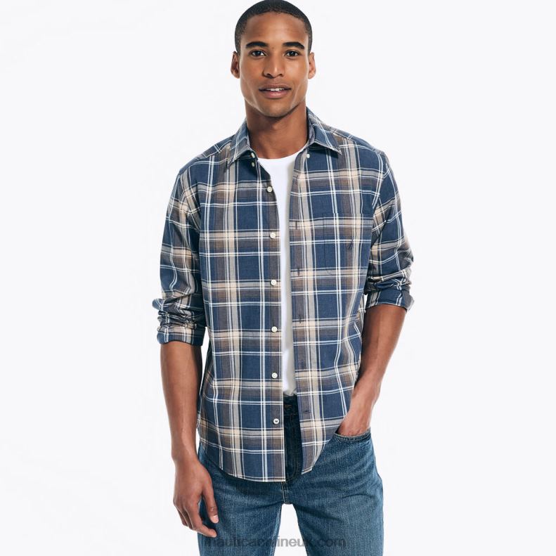 Nautica Heathered Plaid Shirt L6J4L291 Estate Blue Men