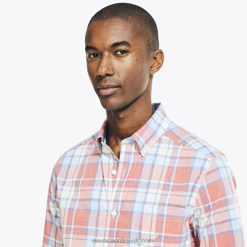 Nautica Heathered Plaid Short-Sleeve Oxford Shirt L6J4L541 Sailor Red Men