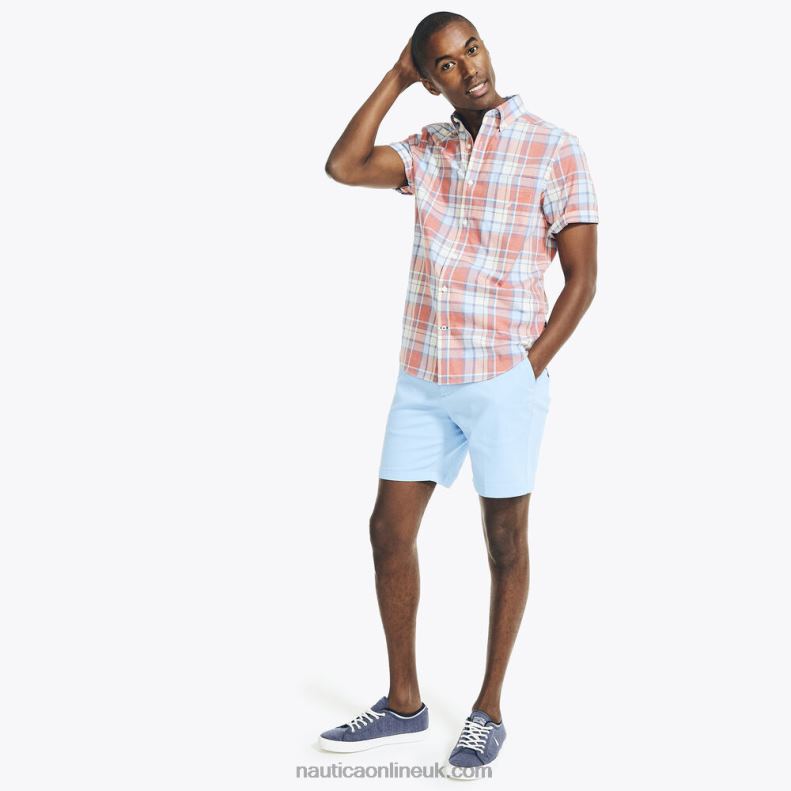 Nautica Heathered Plaid Short-Sleeve Oxford Shirt L6J4L541 Sailor Red Men