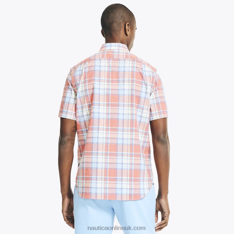 Nautica Heathered Plaid Short-Sleeve Oxford Shirt L6J4L541 Sailor Red Men