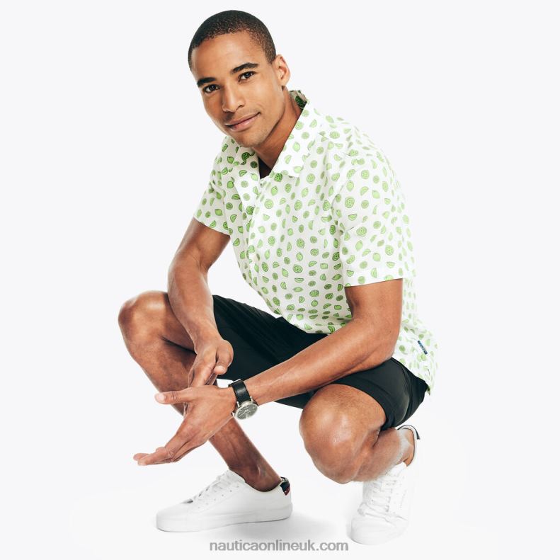 Nautica Navtech Classic Fit Printed Short-Sleeve Shirt L6J4L330 Bright White Men