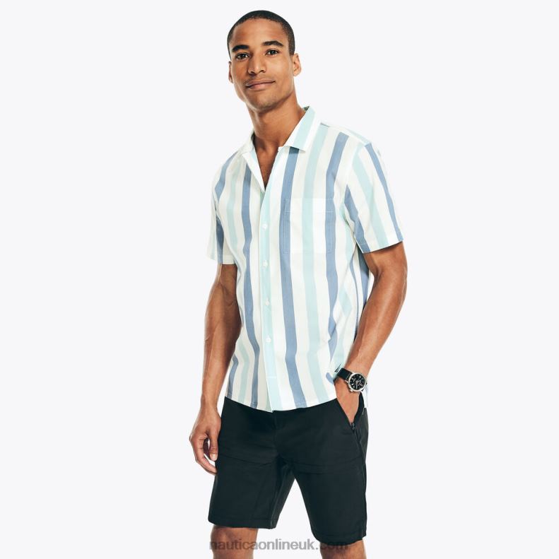 Nautica Navtech Classic Fit Striped Short-Sleeve Shirt L6J4L195 Sail White Men