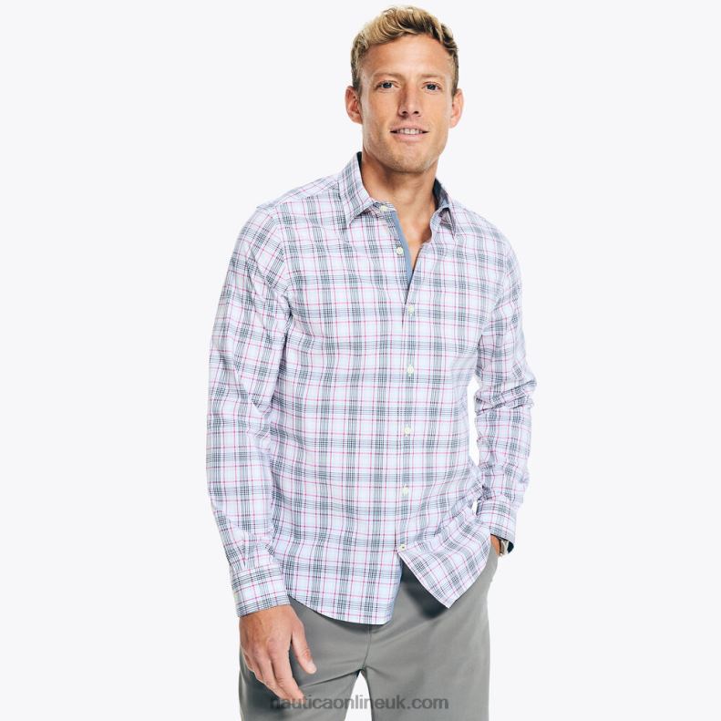 Nautica Navtech Trim Fit Plaid Shirt L6J4L212 Bright White Men
