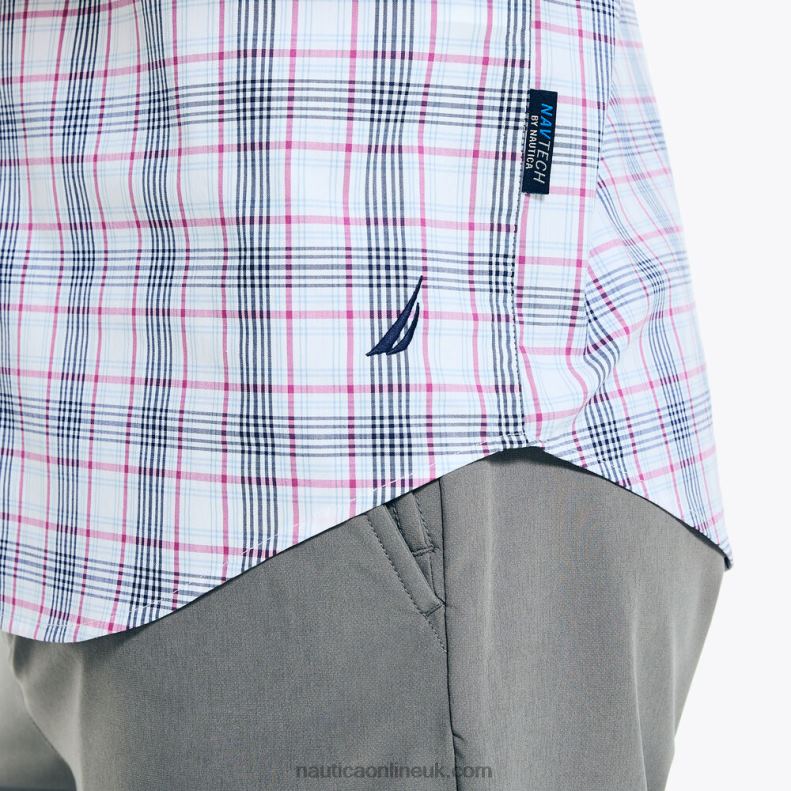 Nautica Navtech Trim Fit Plaid Shirt L6J4L212 Bright White Men