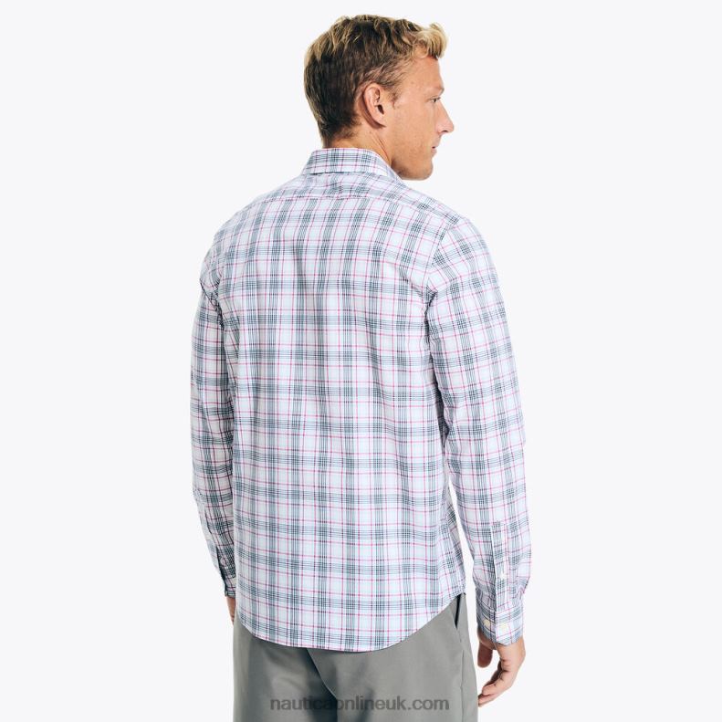 Nautica Navtech Trim Fit Plaid Shirt L6J4L212 Bright White Men