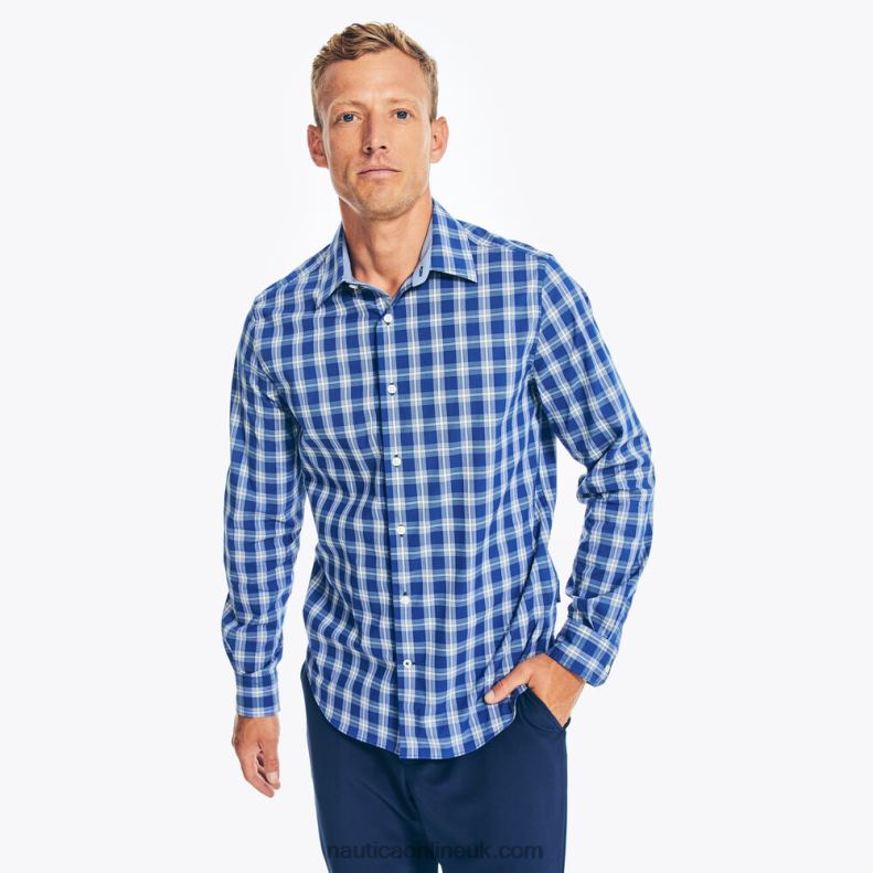 Nautica Navtech Trim Fit Plaid Shirt L6J4L475 Estate Blue Men
