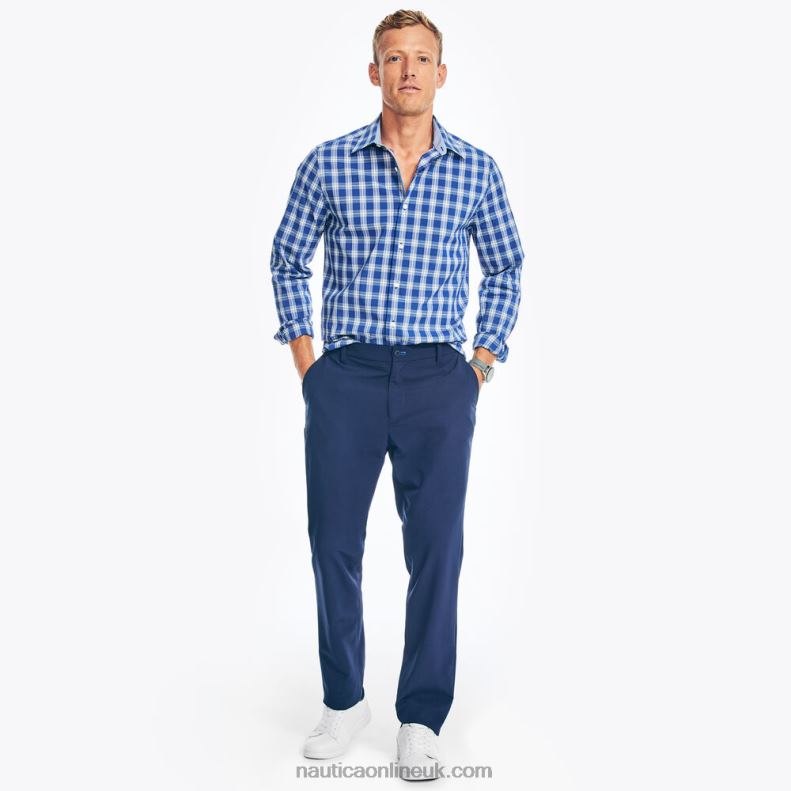 Nautica Navtech Trim Fit Plaid Shirt L6J4L475 Estate Blue Men