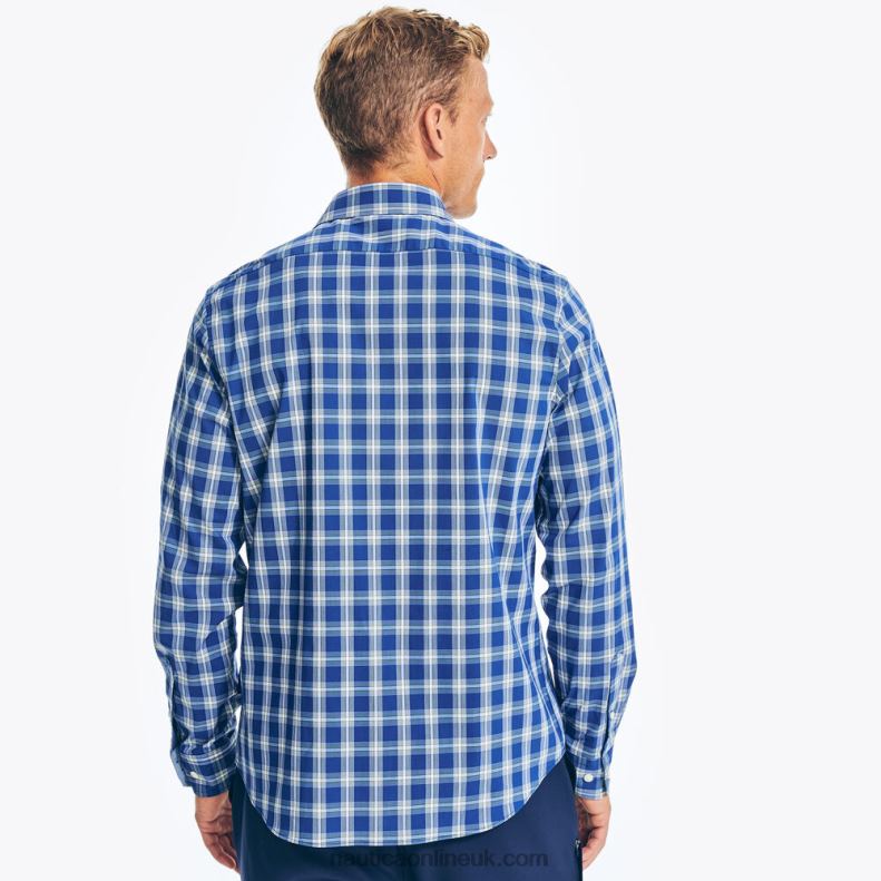 Nautica Navtech Trim Fit Plaid Shirt L6J4L475 Estate Blue Men