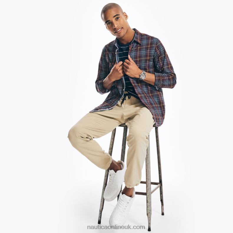 Nautica Navtech Trim Fit Plaid Shirt L6J4L602 Rio Red Men