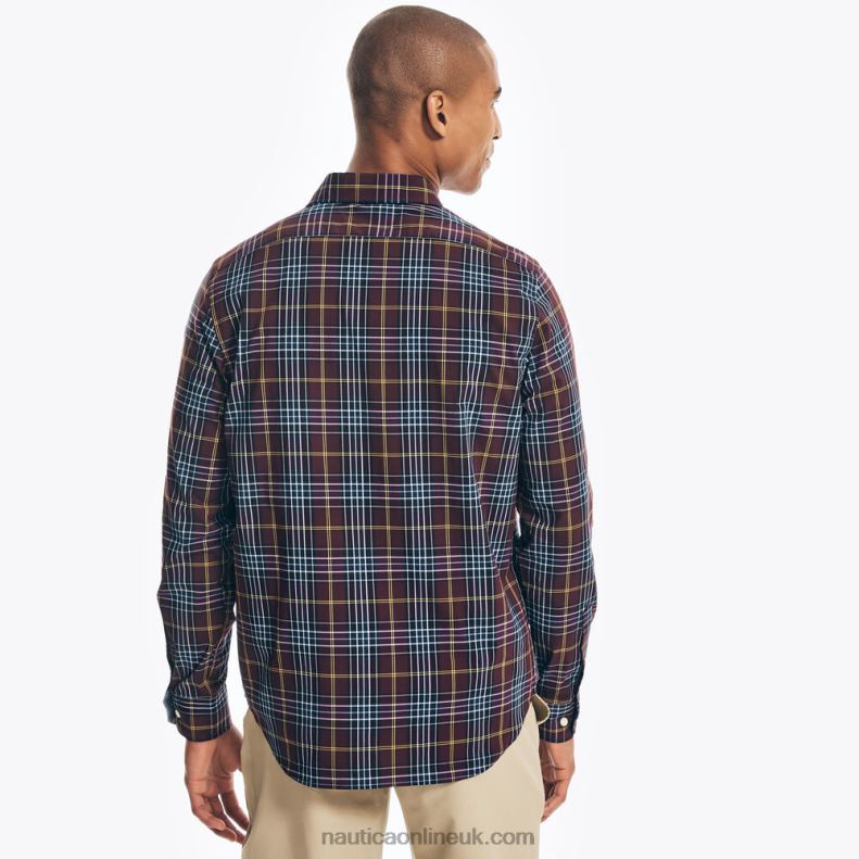 Nautica Navtech Trim Fit Plaid Shirt L6J4L602 Rio Red Men