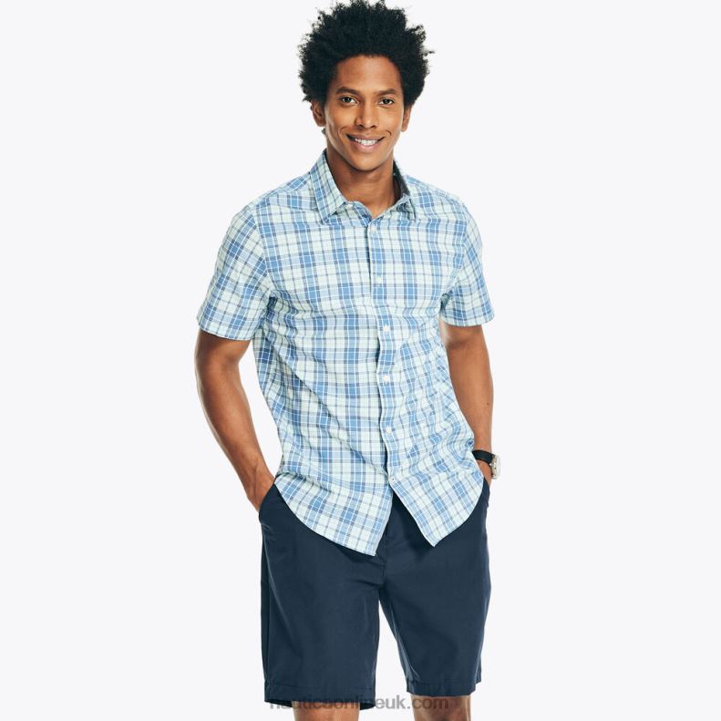 Nautica Navtech Trim Fit Plaid Short-Sleeve Shirt L6J4L227 Ocean Depth Heather Men
