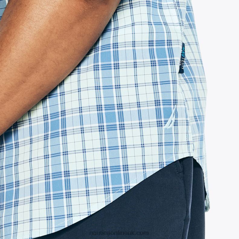 Nautica Navtech Trim Fit Plaid Short-Sleeve Shirt L6J4L227 Ocean Depth Heather Men
