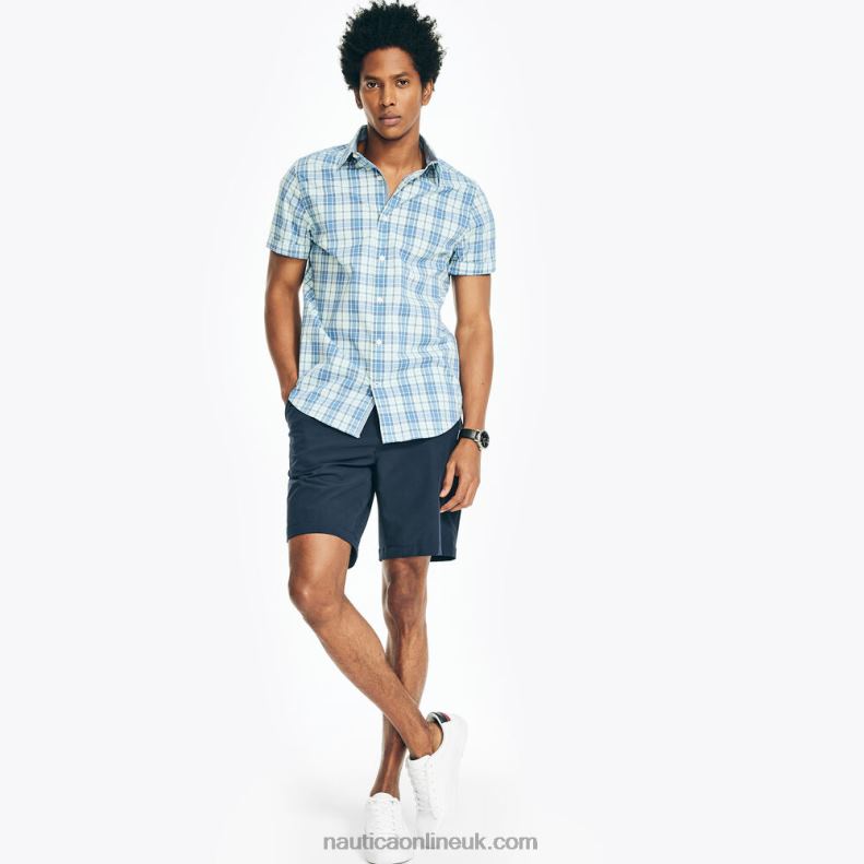 Nautica Navtech Trim Fit Plaid Short-Sleeve Shirt L6J4L227 Ocean Depth Heather Men