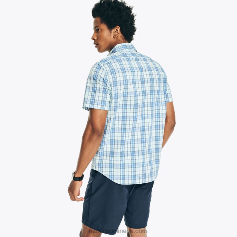 Nautica Navtech Trim Fit Plaid Short-Sleeve Shirt L6J4L227 Ocean Depth Heather Men